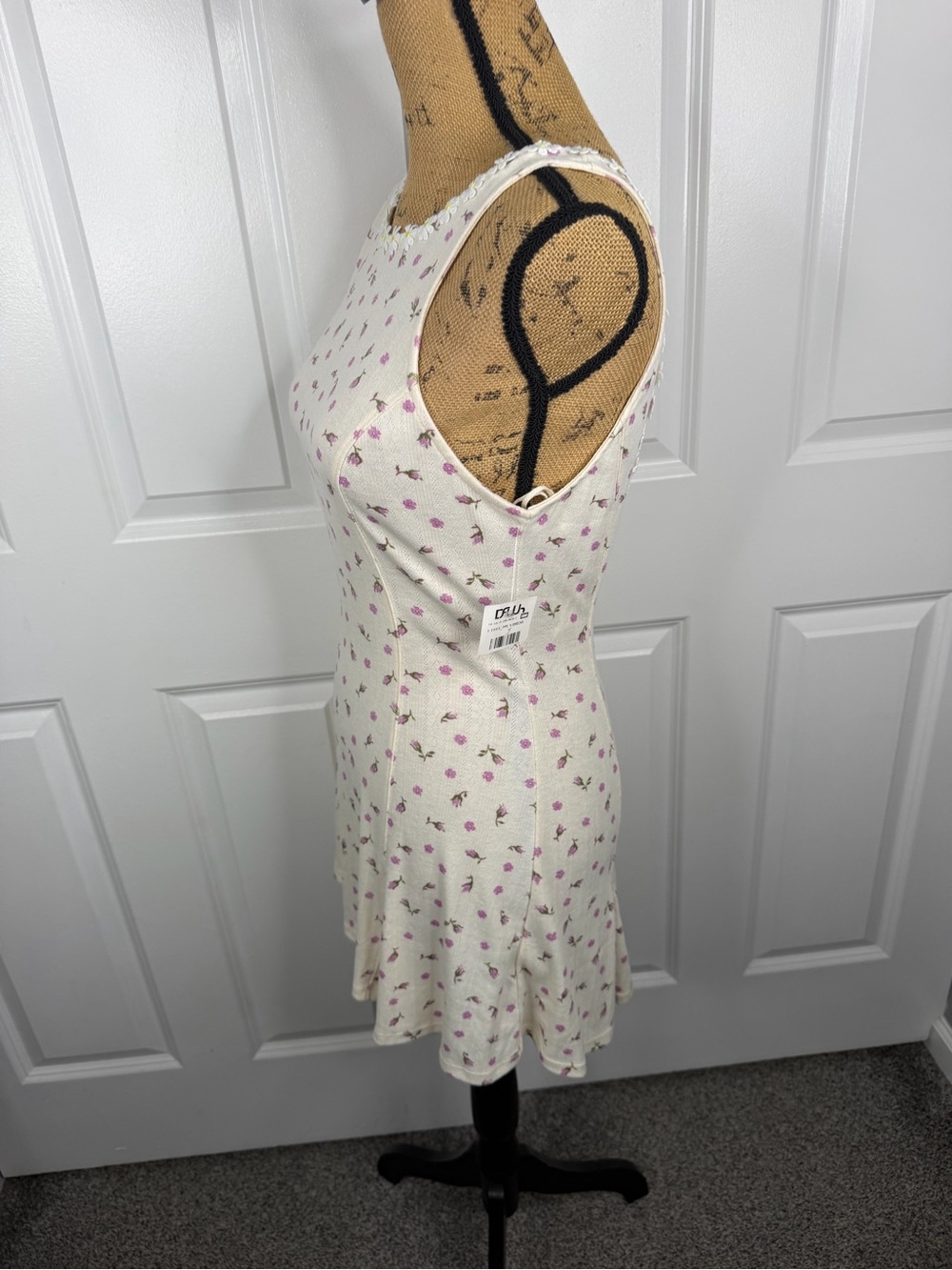 Free People Size S Ivory Floral Daisy Trim Mini Dress NWT - Picture 7 of 13